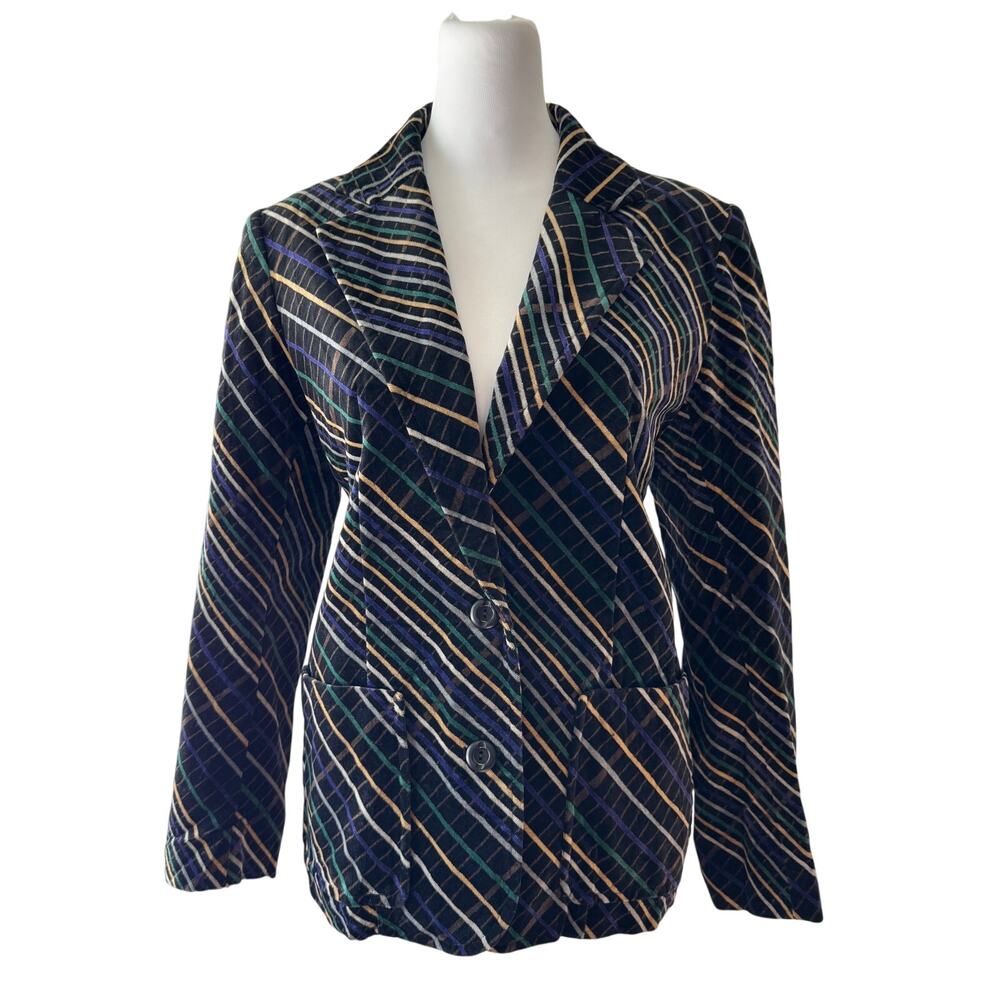 Vintage ‘90s Saint Couronne Niedieck Black Velvet Criss-Cross Stripe Blazer